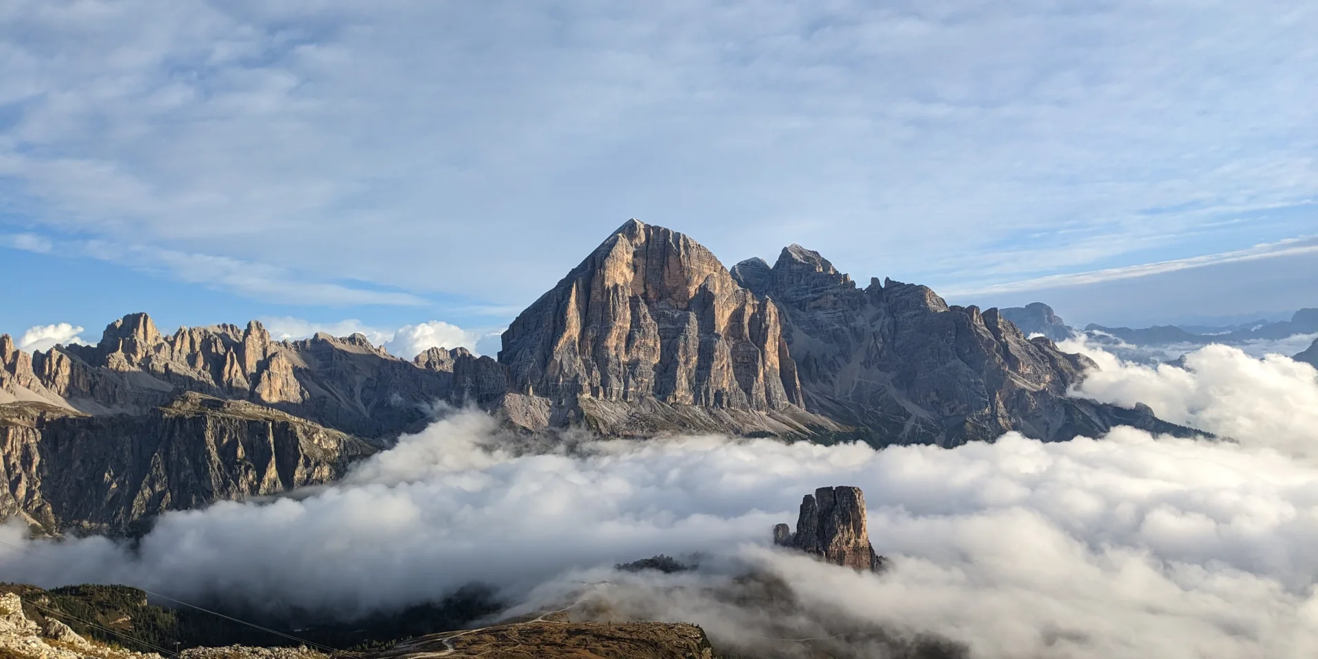 Dolomite peaks rising above a sea of cloud